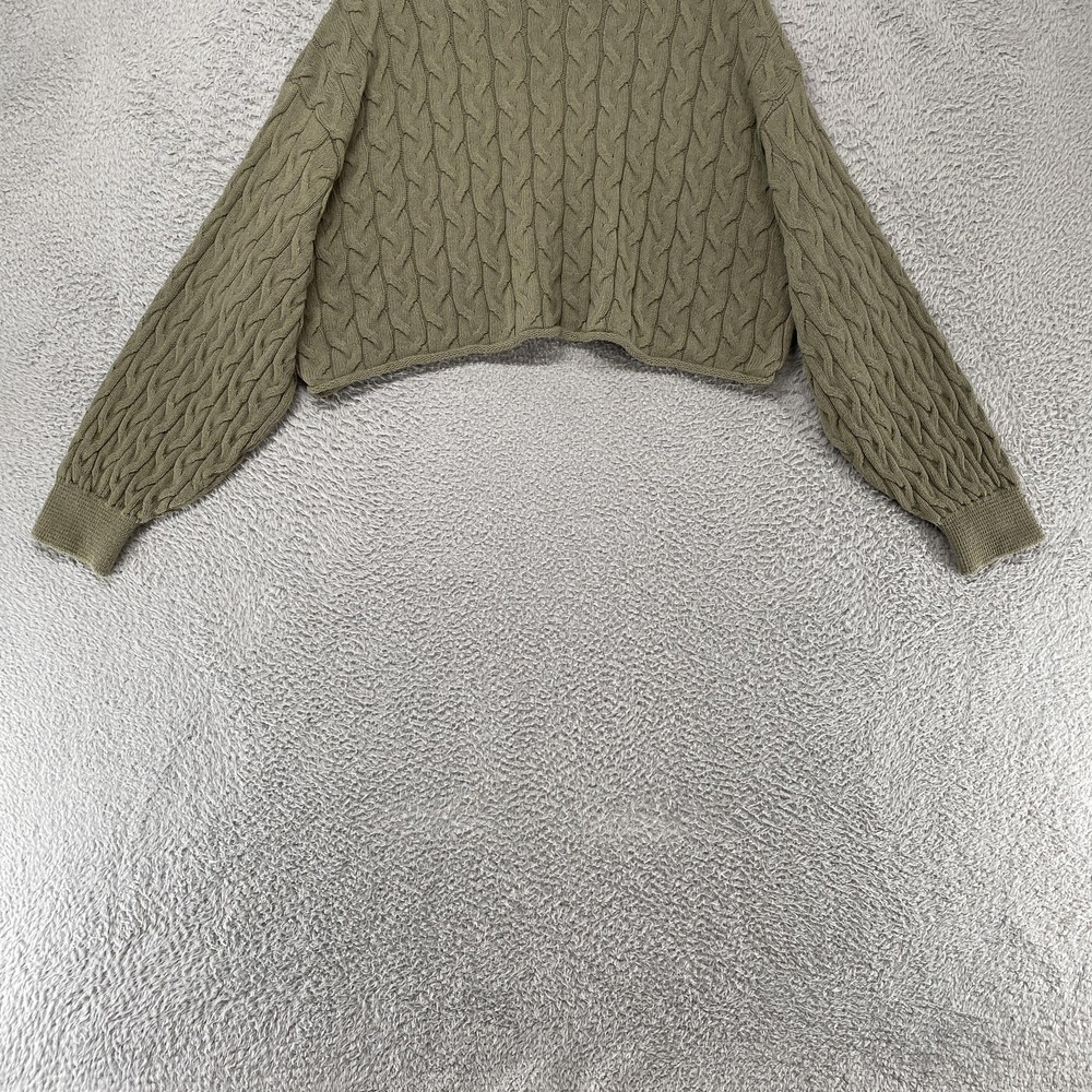 Zara Boxy Sweater Womens Large Green Cable Knit Cropped Balloon Sleeve Oversized - Picture 10 of 12